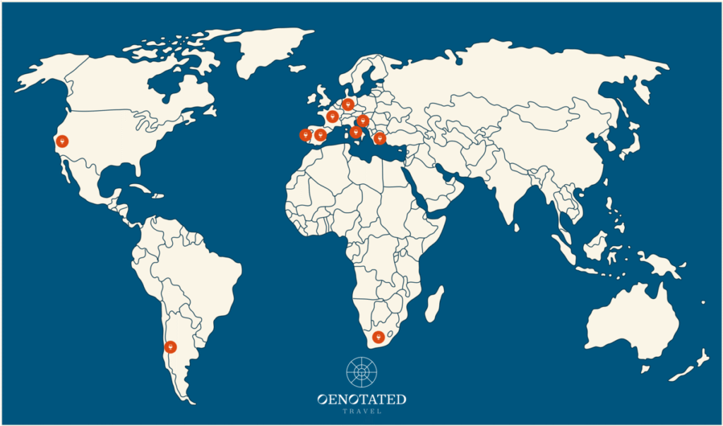 Map of the world's top wine destinations. 