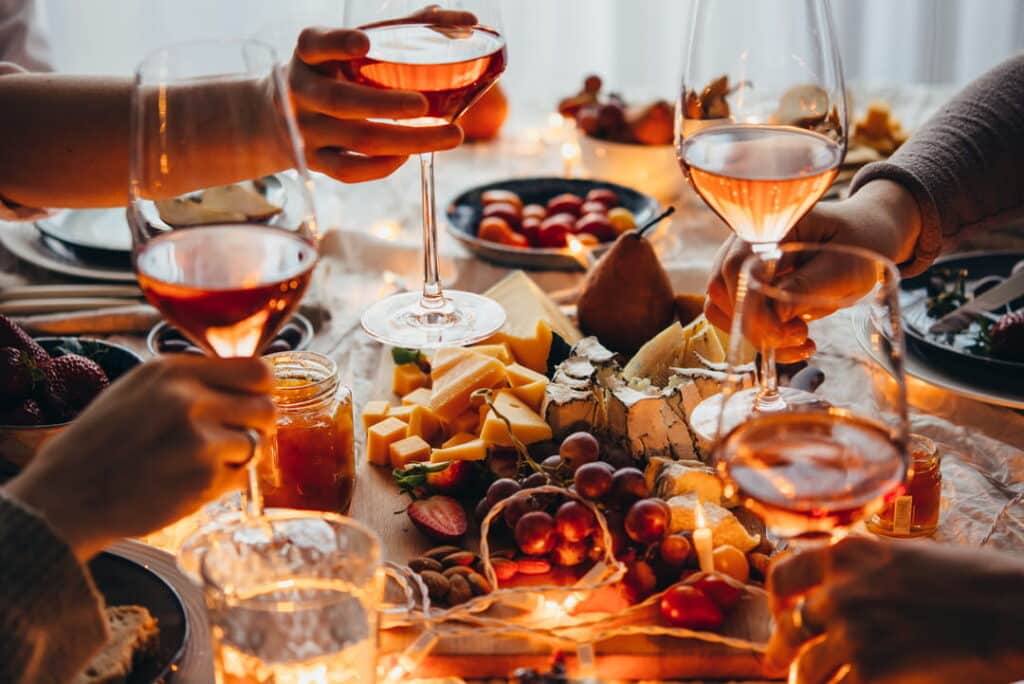 Wine and cheese pairing with friends.