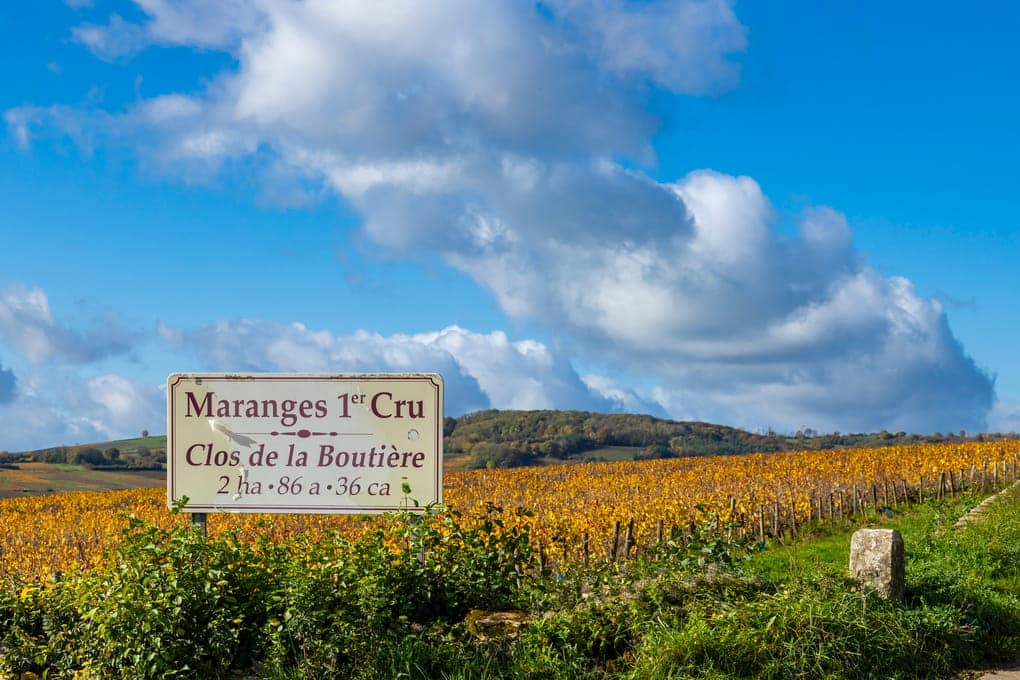 Burgundy premier cru vineyard sign (how Burgundy's classification system works)